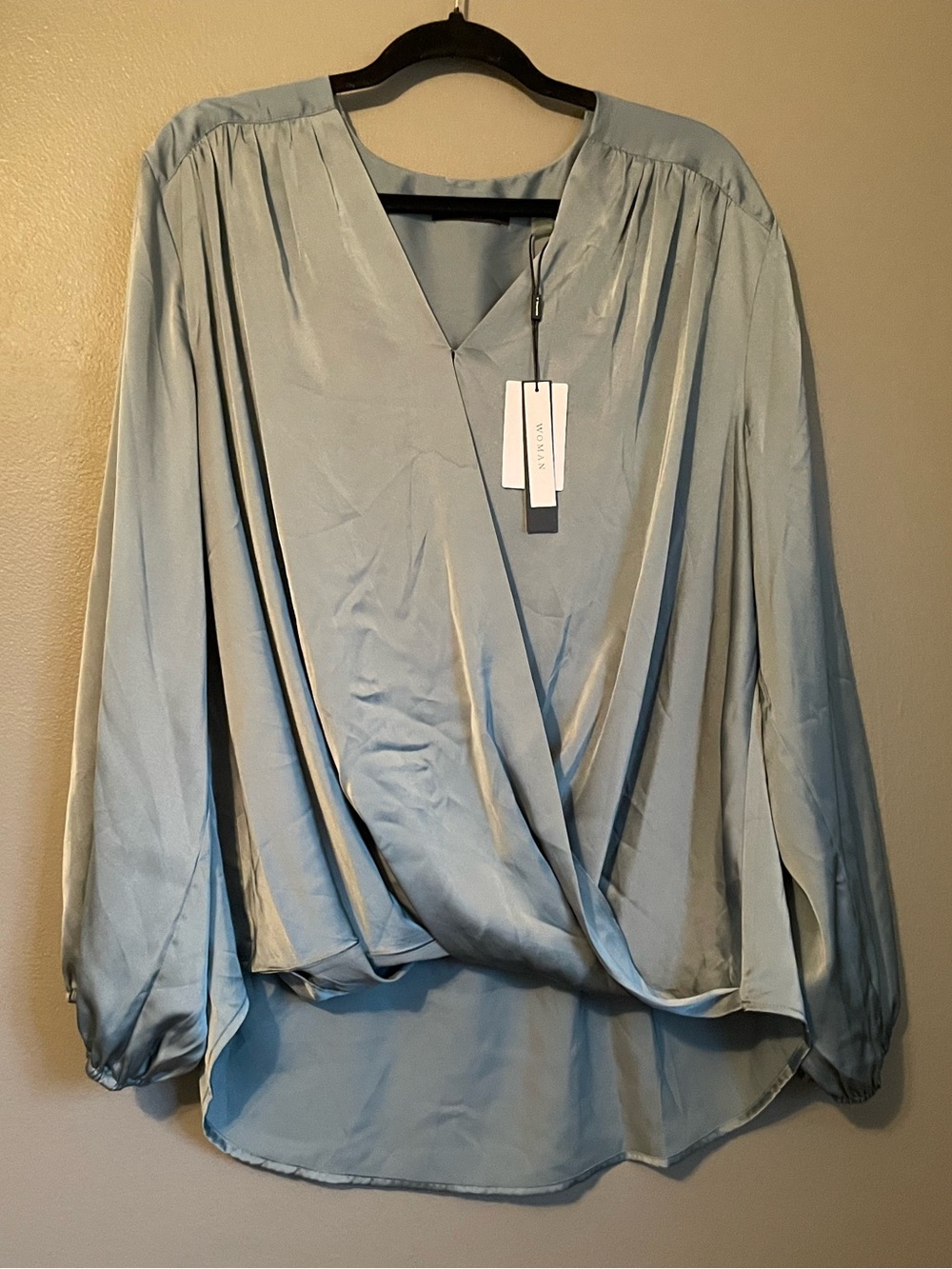 NWT Tahari Sz 2X Womens Long Sleeve Medium Blue Hi-lo Blouse Shirt Top Ret $88!